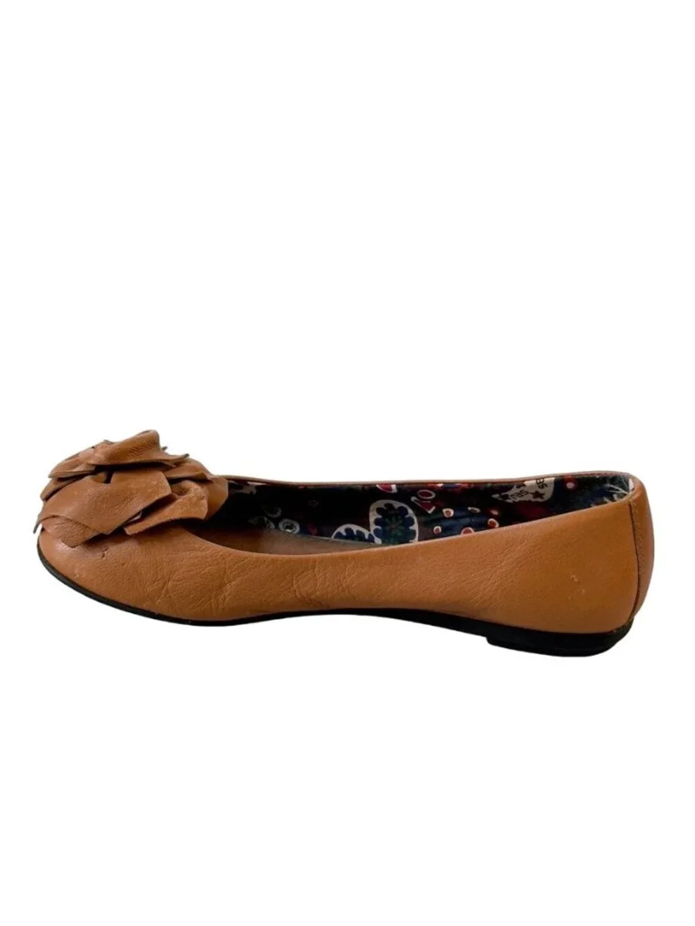 RAS Euforia Womens Tan Vintage Leather Ballet Flats Leather Rosette Size 39 US 9